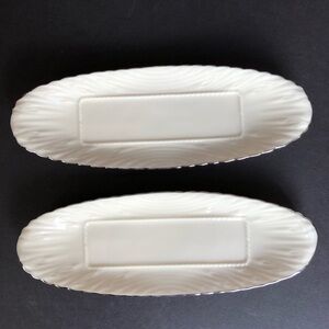 2 Vintage Lenox Bone China Ivory Open Butter Tray Platinum Trim 9" x 3" NWOT